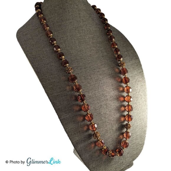 Anne Klein Brown & Gold Tone Cathedral & Rhinestone Beads Necklace - Picture 3 of 8